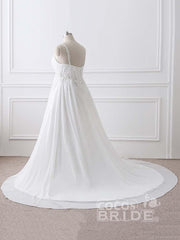 Plus Size Long Spaghetti Straps A-Line Ruffles Chiffon Wedding Dresses