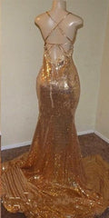 Sequins Sleeveless Front Slit Floor Length Mermaid Long Prom Dresses