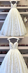 Long A-line Flower Lace Sweetheart Tulle Wedding Dress