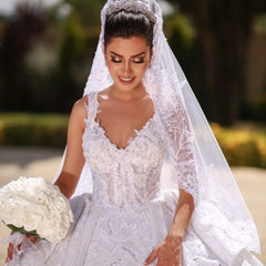 Gorgeous Long Ball Gown Off the shoulder Lace White Wedding Dresses