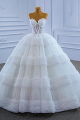 Charming Long Strapless Floor Length Garden Tulle Ball Gown Wedding Dress