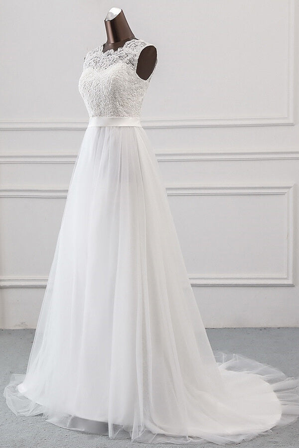 Elegant Long Sweetheart Lace-up Tulle A-line Wedding Dress