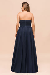 Plus Size Long Sweetheart Chiffon Dark Navy Bridesmaid Dress