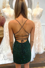 Dark Green Mermaid Beaded Sequins Open Back Homecoming Dress
