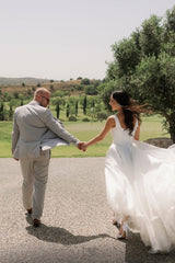 Long A-line Split Front Square Neckline Length Floor Wedding Dresses