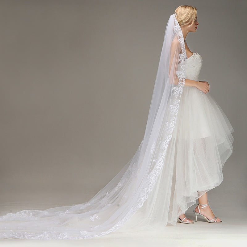 One Layer Lace Edge Wedding Veil
