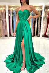 Long A-line Sweetheart Satin Prom Dress with Slit