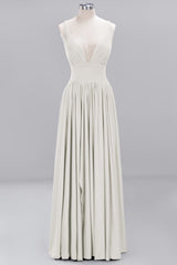 A-Line V-Neck Sleeveless Long Ruffles Bridesmaid Dress