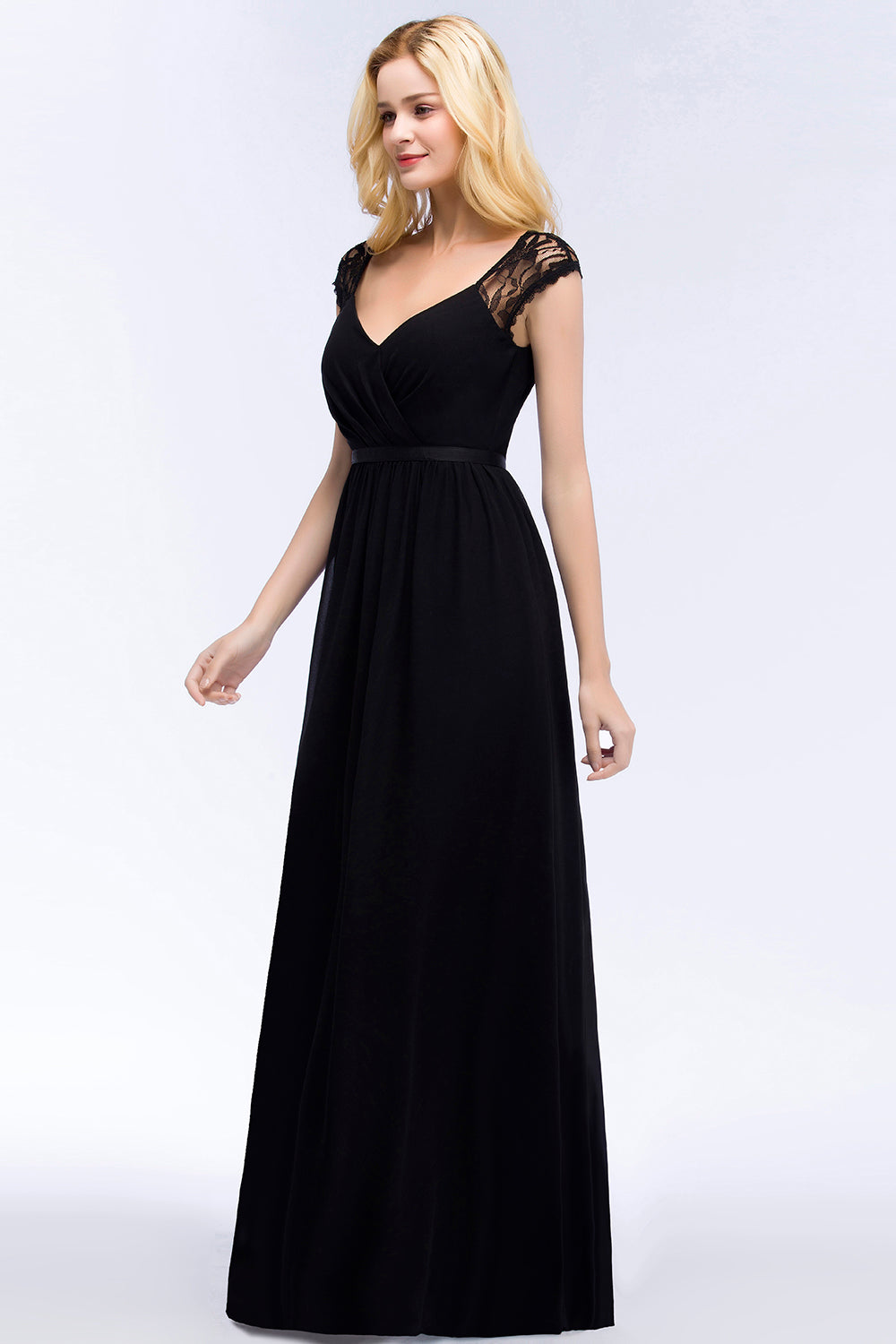 Elegant Mermaid Lace V-Neck Sleeveless Floor Length Bridesmaid Dresses with Sash