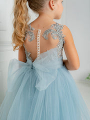 Cute Long A-line Tulle Boho Flower Girls Dresses with bow