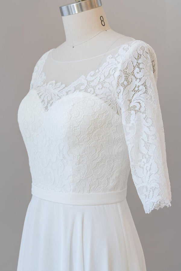 Elegant Long A-line Sweetheart Lace Chiffon Floor Length Wedding Dress