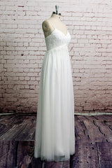 Long A-line Empire Spaghetti Strap Lace Tulle Wedding Dress