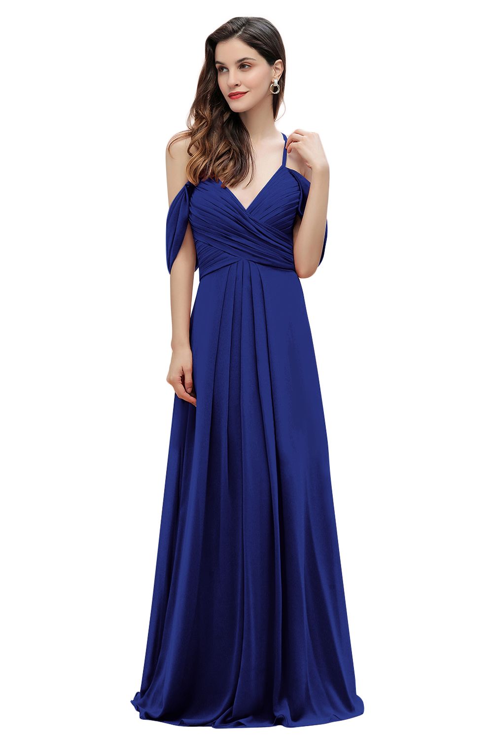 Off the Shoulder A-Line V-neck Chiffon Bridesmaid Dress Floor length Wedding Party Dress