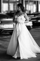 Glamorous Long A-Line Sweetheart Sleeveless Tulle Lace Appliques Wedding Dress with Split