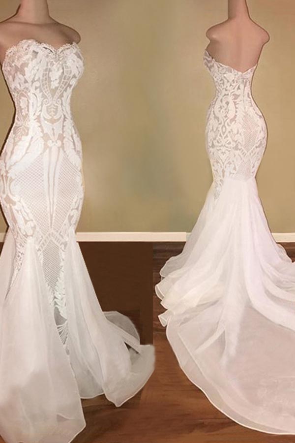 Elegant Long Tulle Lace Sequins Mermaid Wedding Dress
