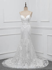 Elegant Long Spaghetti Strap Backless Mermaid Wedding Dresses