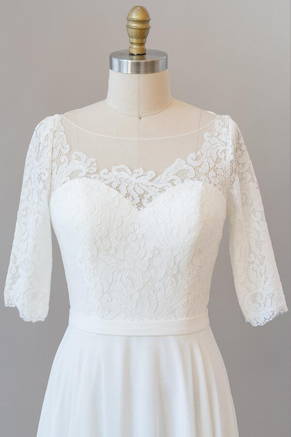 Elegant Long A-line Sweetheart Lace Chiffon Floor Length Wedding Dress