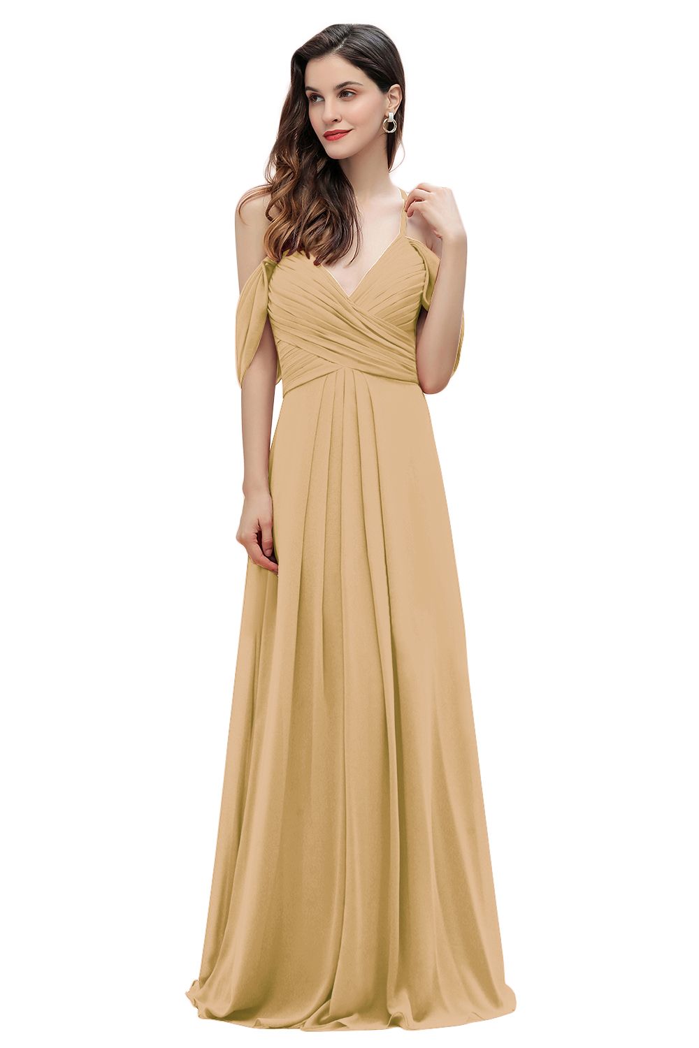 Off the Shoulder A-Line V-neck Chiffon Bridesmaid Dress Floor length Wedding Party Dress