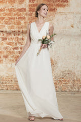 Elegant Long V-neck Ruffle Chiffon A-line Wedding Dress