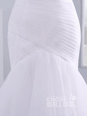 White Long Ruffle Tulle Sweetheart Mermaid Wedding Dresses