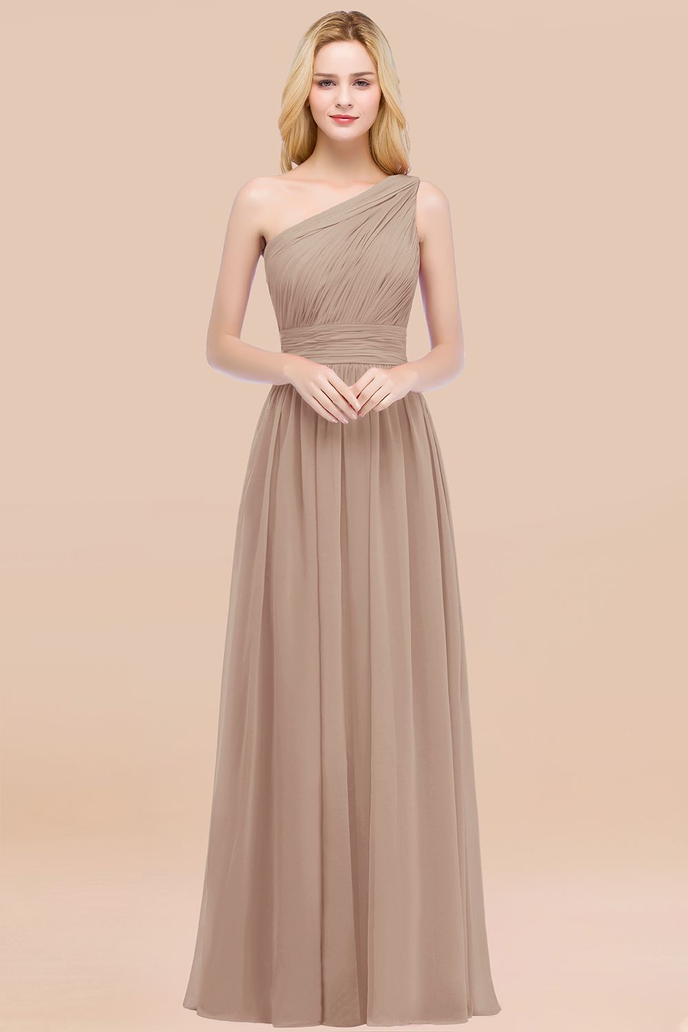 Elegant A-Line Chiffon One Shoulder Sleeveless Ruffles Floor Length Bridesmaid Dresses