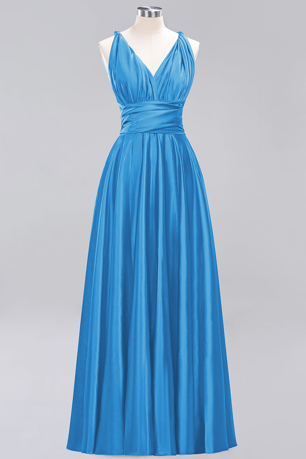 Simple A-Line V-Neck Sleeveless Ruffles Floor Length Bridesmaid Dress