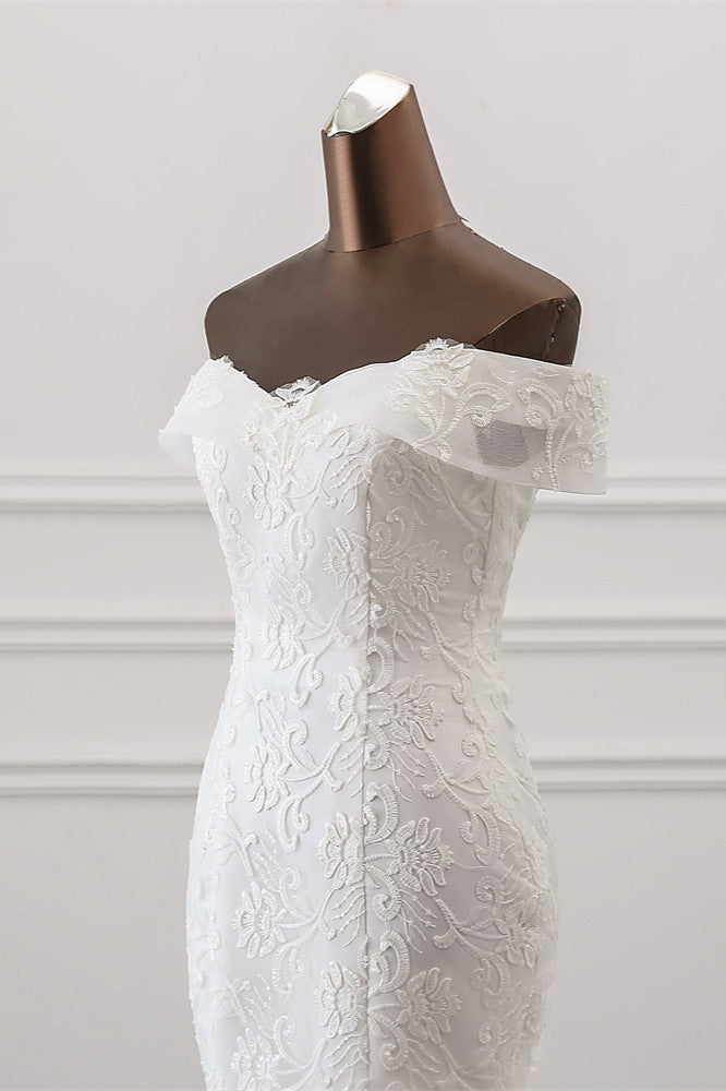 Long Mermaid Tulle Lace Off the Shoulder Lace-up Wedding Dress