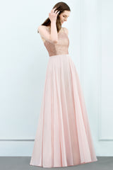 A-line Chiffon Sequined Spaghetti Straps Sleeveless Floor Length Bridesmaid Dress