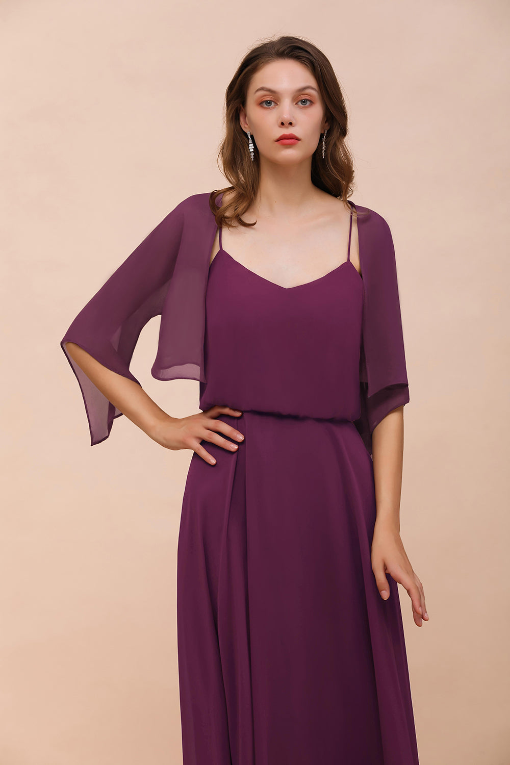 3/4 Sleeves Grape Chiffon Special Occasions Wrap
