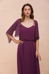 3/4 Sleeves Grape Chiffon Special Occasions Wrap