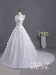 Gorgeous Long A-line Sweetheart Tulle Lace Appliques Wedding Dresses
