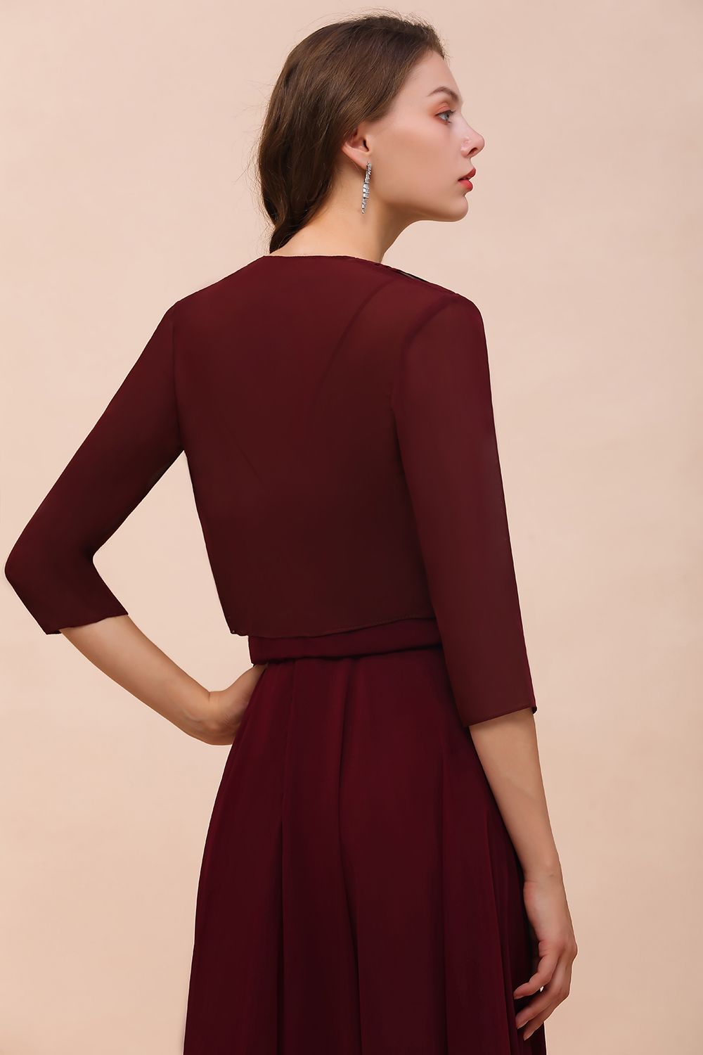 Half Sleeves Chiffon Burgundy Special Occasion Wraps