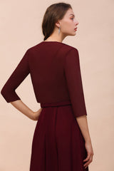 Half Sleeves Chiffon Burgundy Special Occasion Wraps