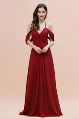 Elegant Long A-line Chiffon V-neck Bridesmaid Dress with Straps Cross Back