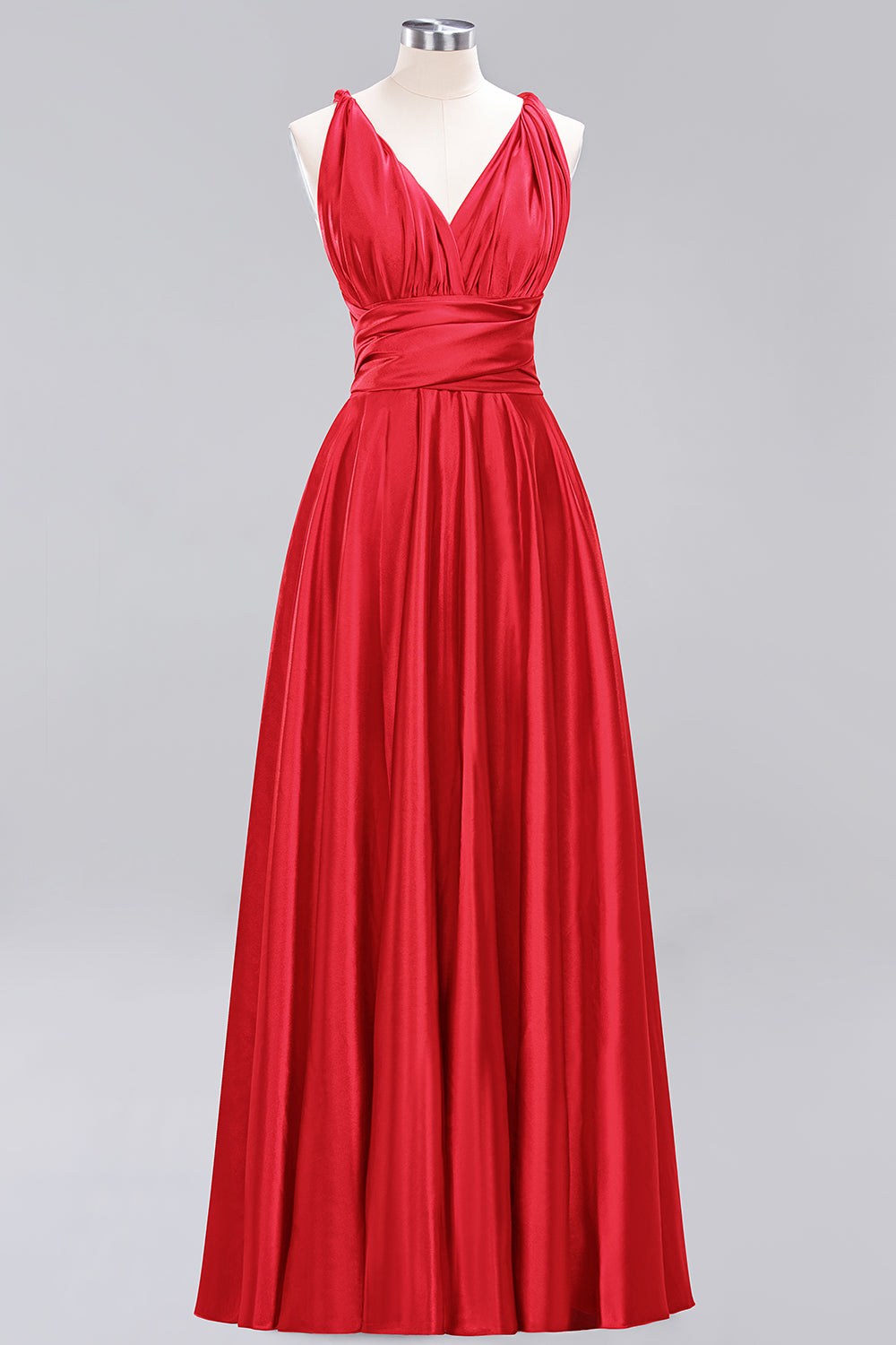 Simple A-Line V-Neck Sleeveless Ruffles Floor Length Bridesmaid Dress