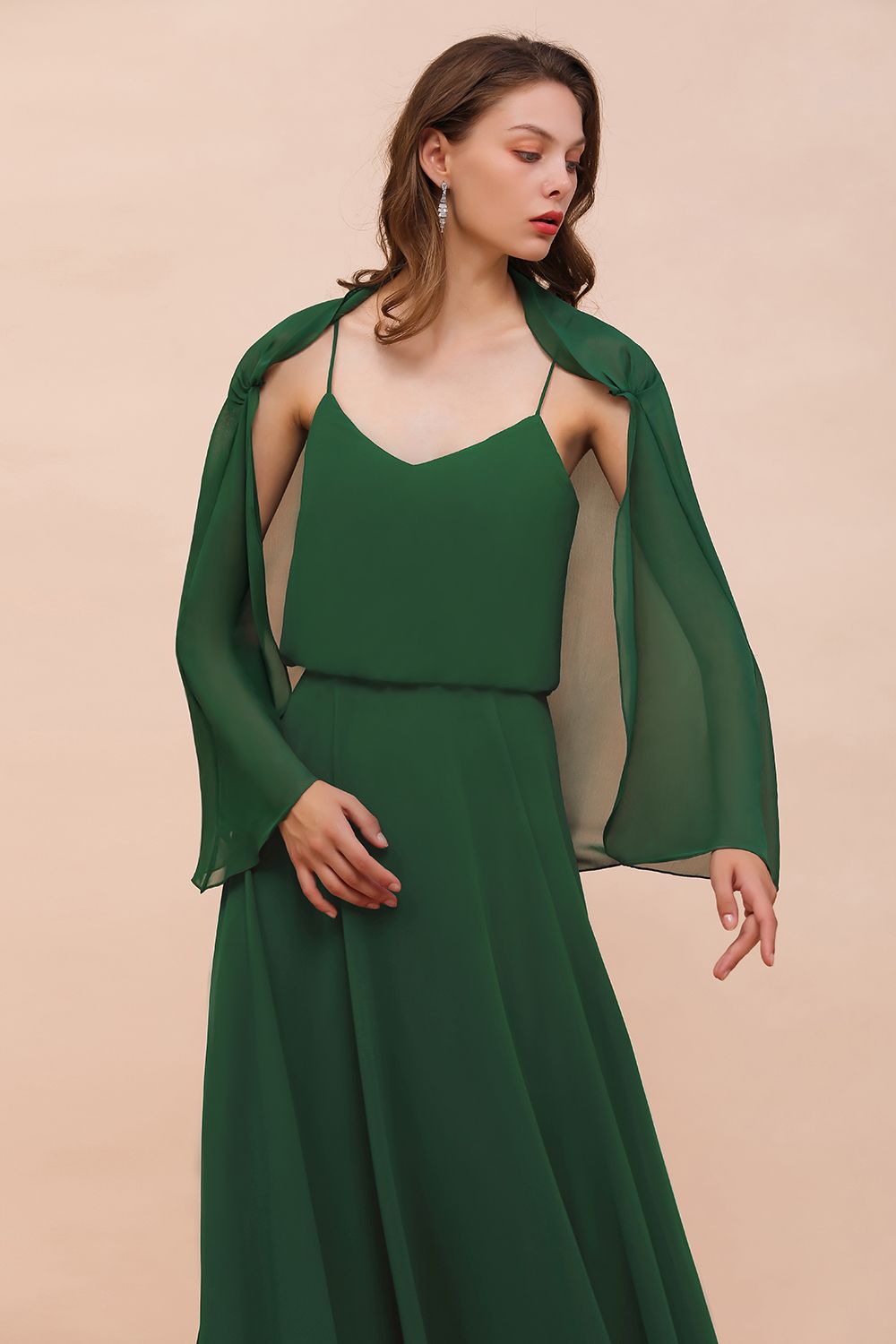 Dark Green Long Sleeve Chiffon Special Occasion Wraps