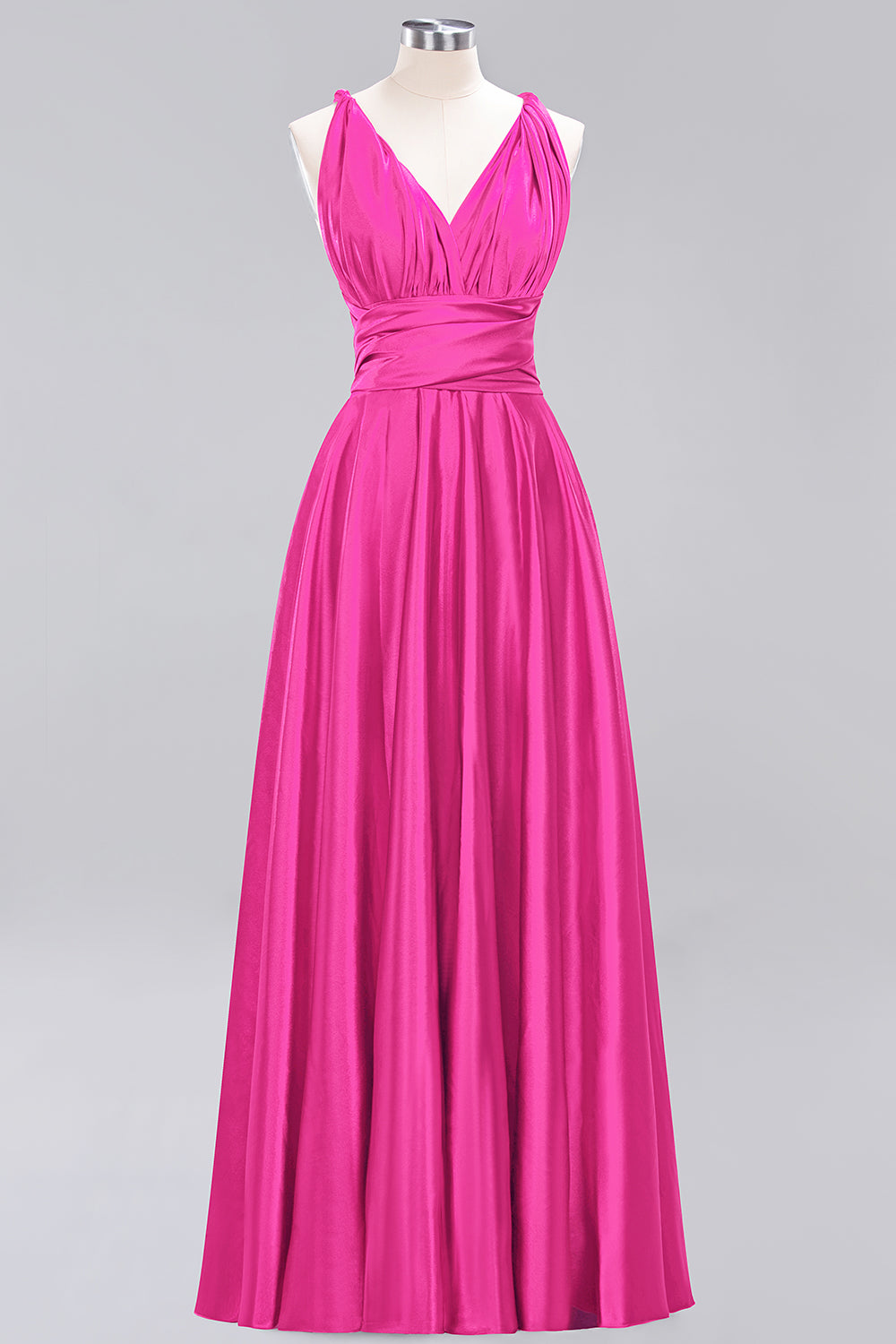 Simple A-Line V-Neck Sleeveless Ruffles Floor Length Bridesmaid Dress