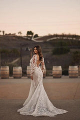 Gorgeous Long Mermaid Sweetheart Tulle Lace Wedding Dresses with Sleeves