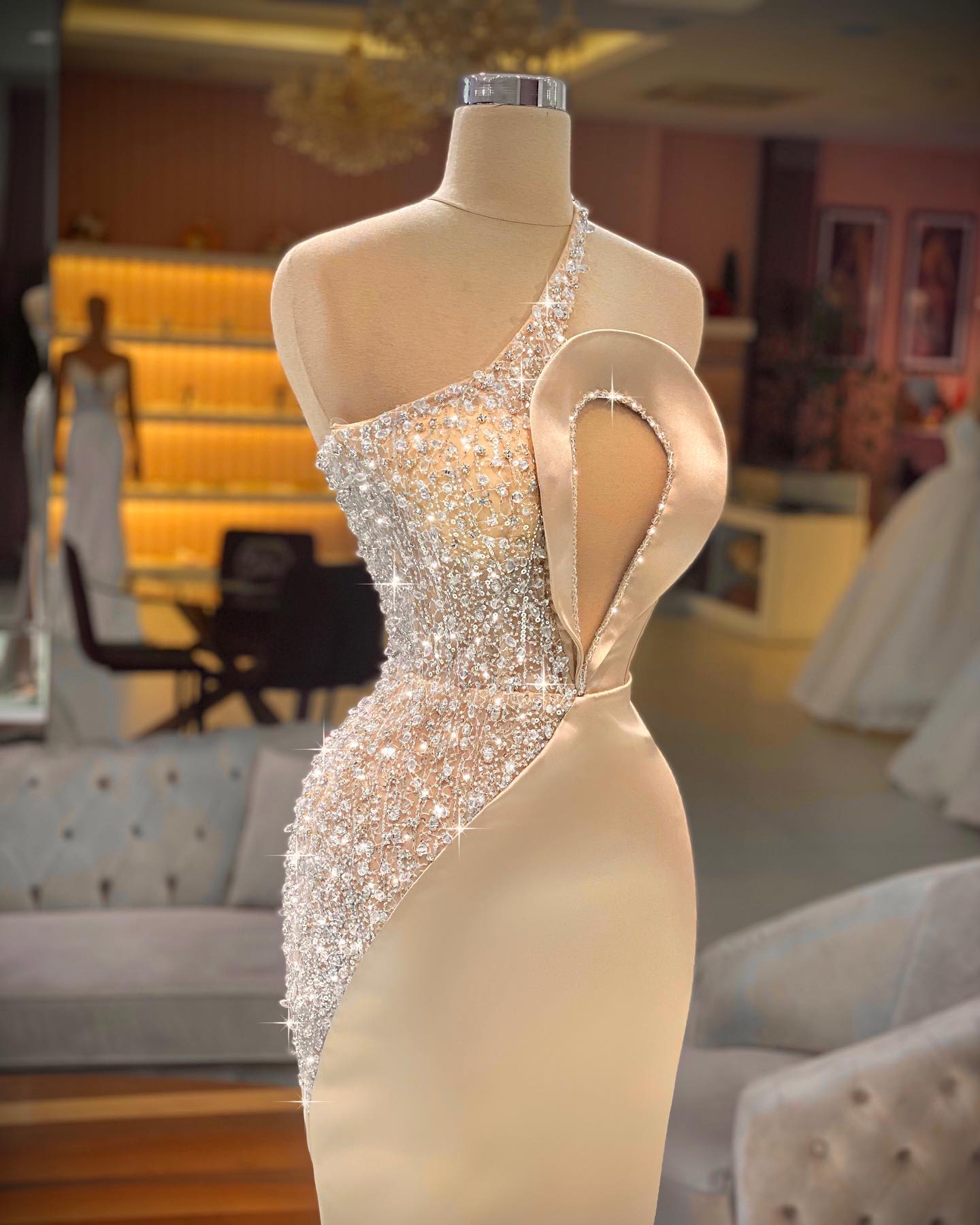 Long One Shoulder Mermaid Satin Prom Dress With Side Train