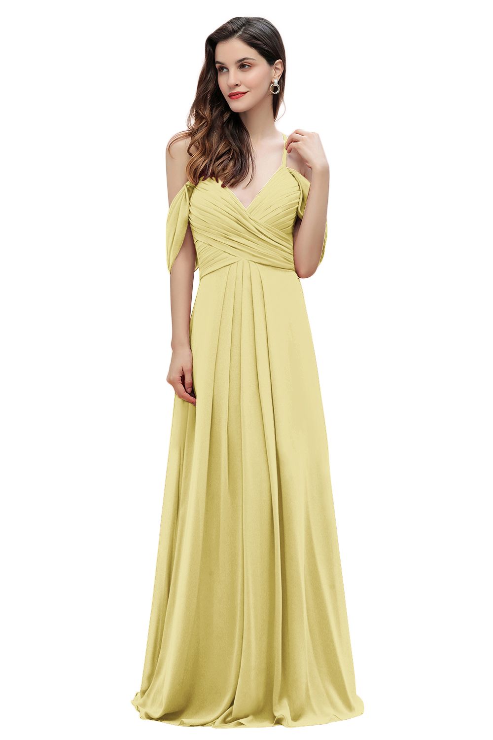 Off the Shoulder A-Line V-neck Chiffon Bridesmaid Dress Floor length Wedding Party Dress