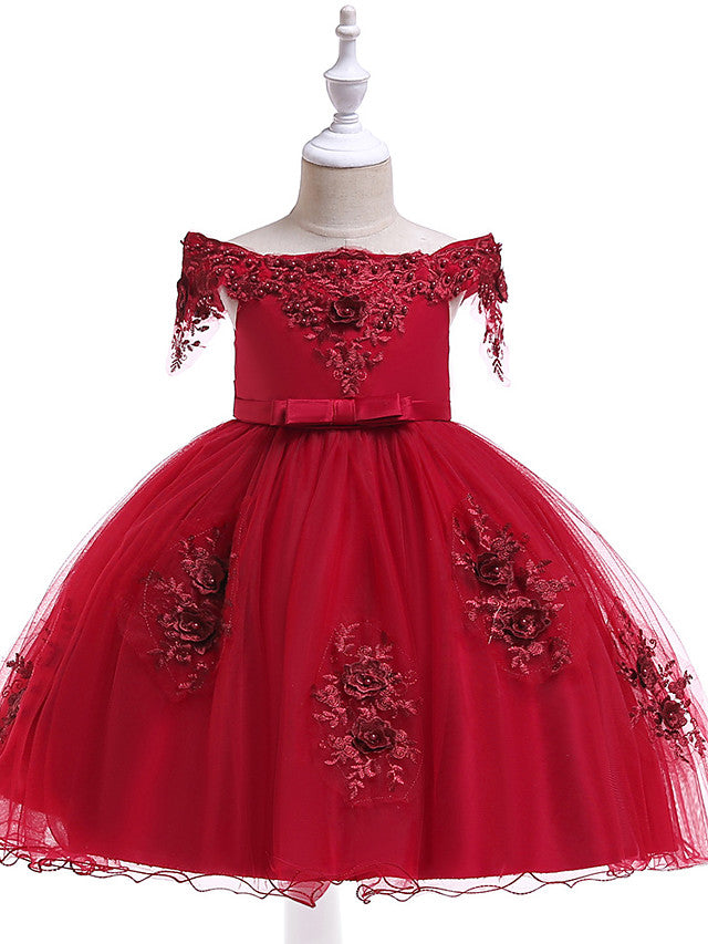 Ball Gown Off the Shoulder Knee Length Tulle Flower Girl Dresses