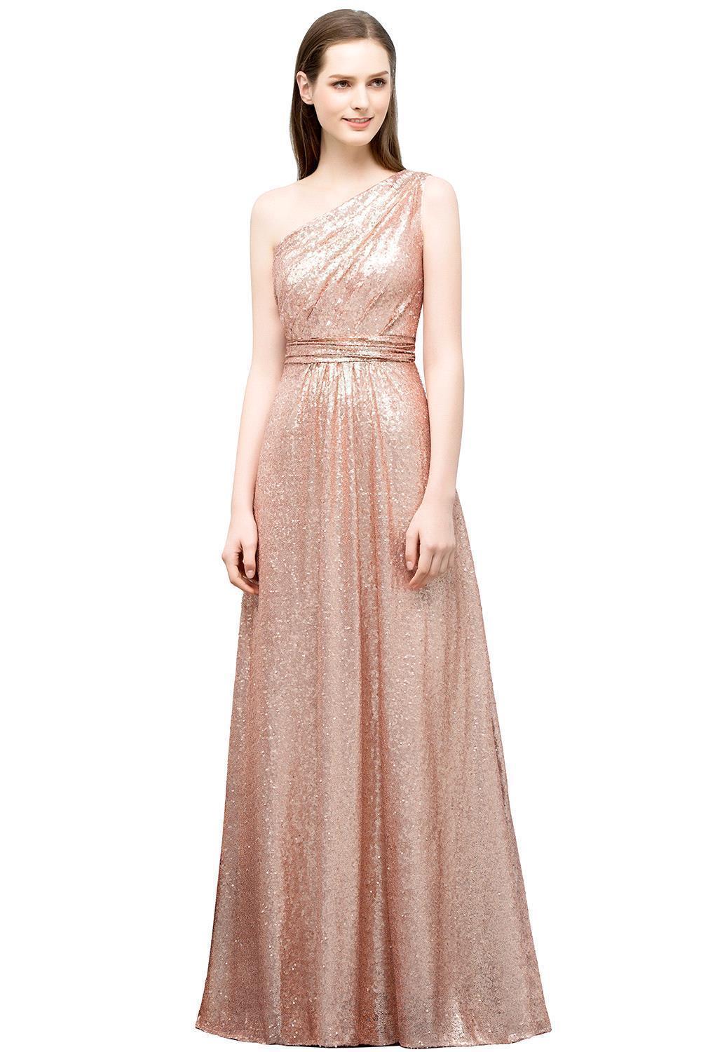 Long One Shoulder Sequined A-line Evening Formal Dress