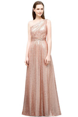 Long One Shoulder Sequined A-line Evening Formal Dress