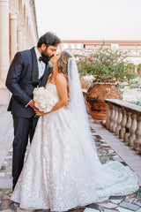 Long A-line Sweetheart Tulle Sleeveless Floral Lace Wedding Dress