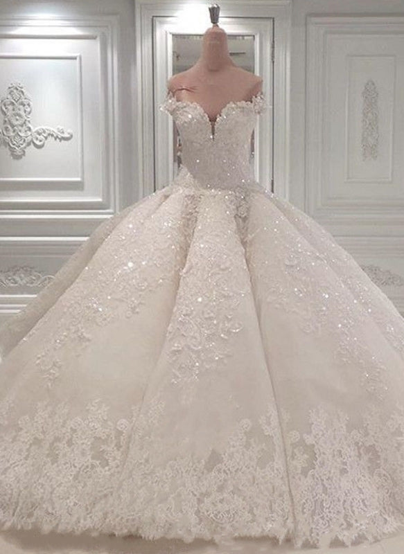 Gorgeous Long Off The Shoulder Ball Gown Tulle Lace Wedding Dress