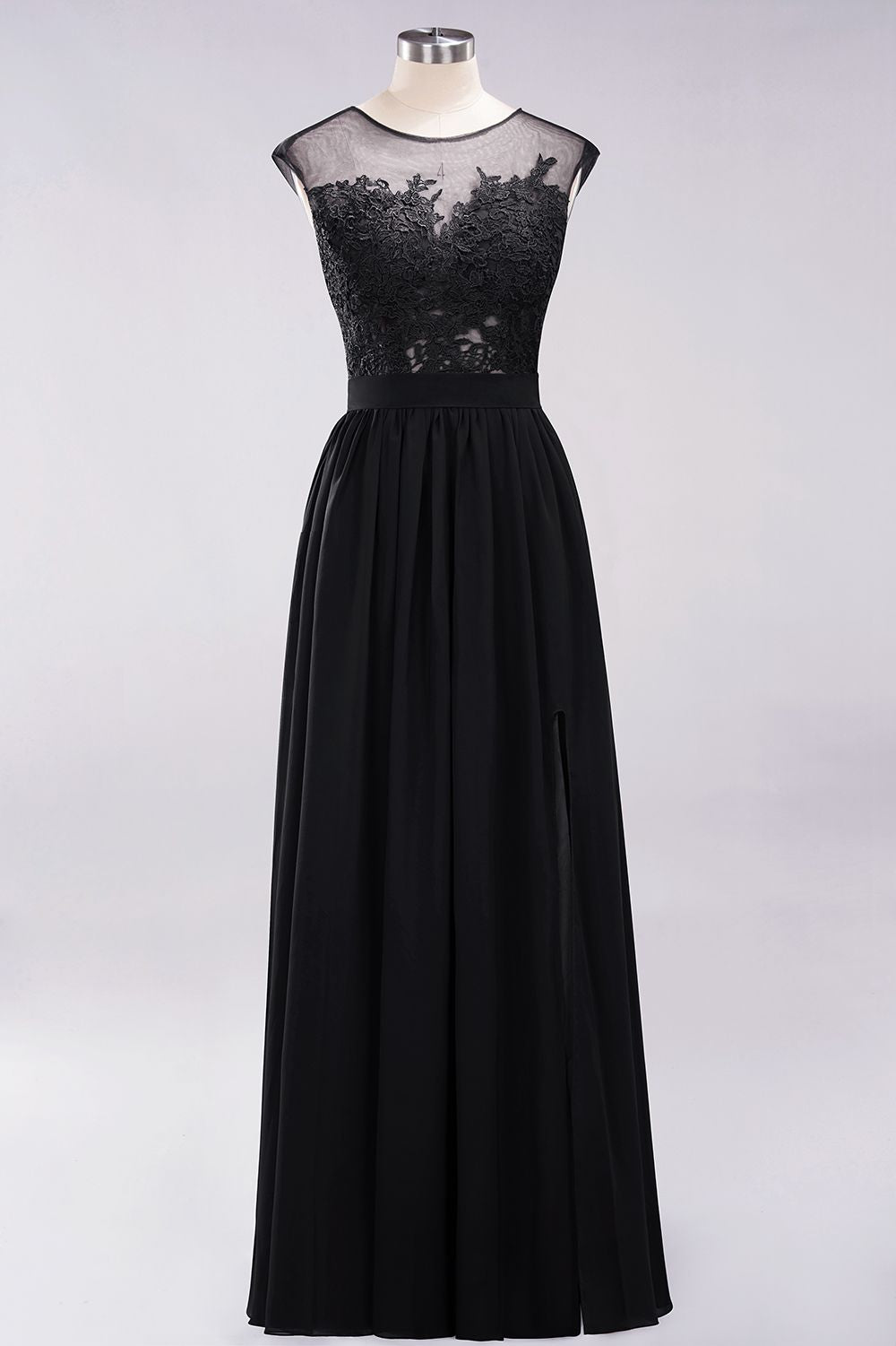 A-line Chiffon Lace Jewel Sleeveless Floor Length Bridesmaid Dresses with Appliques