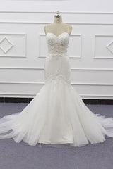 Chic Long Sweetheart Spaghetti Strap Beading Mermaid Wedding Dress