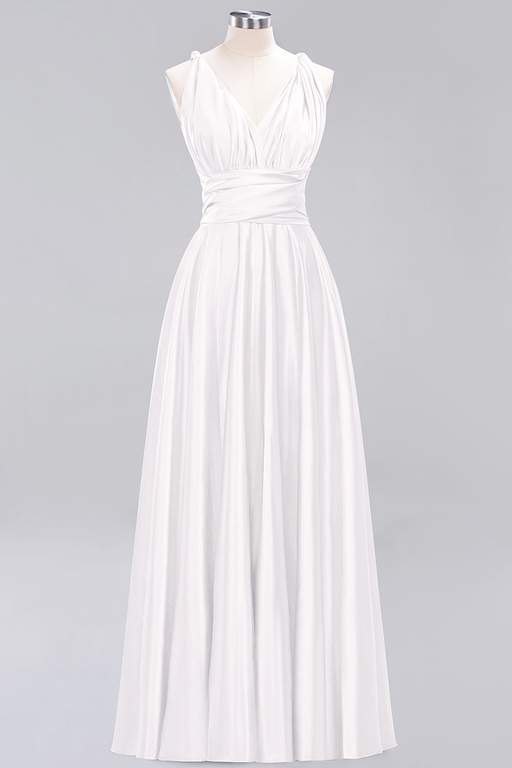 Simple A-Line V-Neck Sleeveless Ruffles Floor Length Bridesmaid Dress