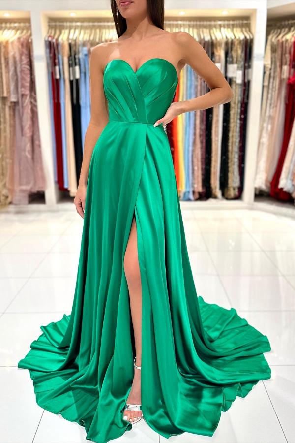 Long A-line Sweetheart Satin Prom Dress with Slit