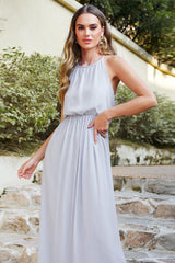 Elegant Long A-line Halter Chiffon Floor Length Formal Evening Dress